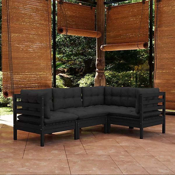 4-tlg. Garten-lounge-set Mit Kissen Schwarz Kiefernholz günstig online kaufen