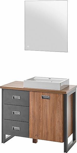 Home affaire Badmöbel-Set "Detroit, Bad im Industrialdesign, inkl. LED, 2-t günstig online kaufen