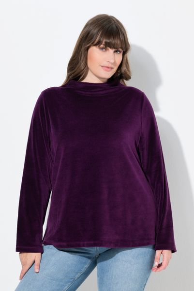 Ulla Popken Sweatshirt Samt-Sweatshirt A-Linie Stehkragen günstig online kaufen