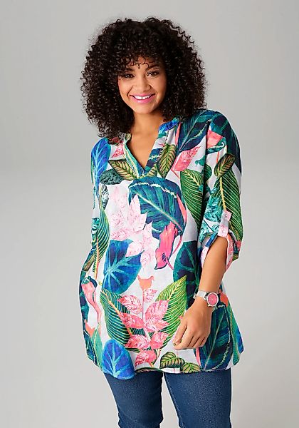 Aniston PLUS Longbluse, mit großflächigen, tropischen Blättern bedruckt günstig online kaufen