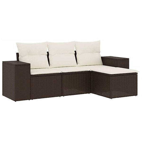 vidaXL 4-Tlg Garten-Sofagarnitur mit Kissen Braun Poly Rattan 3254810 günstig online kaufen
