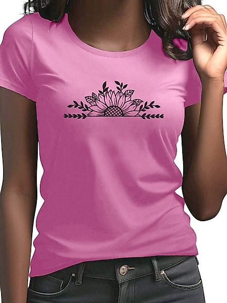 PYL Rundhalsshirt Damen Sommer Rundhalsshirt mit Kurzarm Sonnenblume Basic- günstig online kaufen