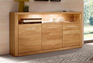 Home affaire Sideboard "Ribe,130cm breit, Fronten Massivholz,7 Fächer" Holz günstig online kaufen