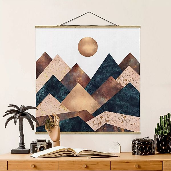 Stoffbild Abstrakt mit Posterleisten - Quadrat Geometrische Berge Bronze günstig online kaufen