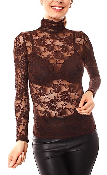 Muse Spitzenshirt Turtleneck Spitzenshirt Langarm transparent günstig online kaufen