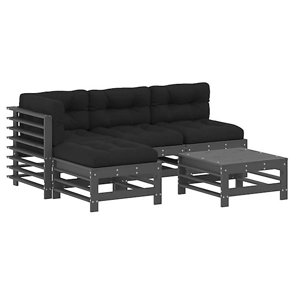 vidaXL 5-tlg Garten-Lounge-Set mit Kissen Grau Massivholz Modell 8 günstig online kaufen