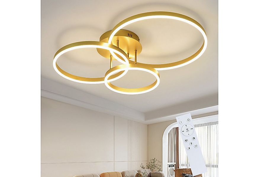 ZMH LED Deckenleuchte Dimmbar Schwarz/Gold Ringe Deckenlampe Modern 46/74W günstig online kaufen