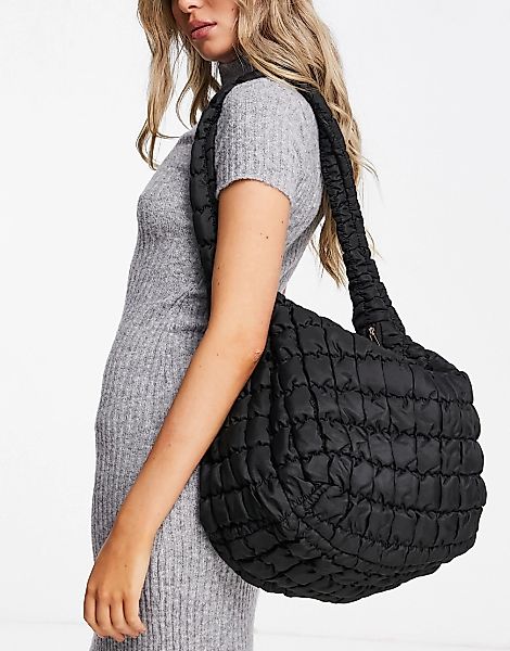 Glamorous – Wattierte Oversize-Schultertasche aus Nylon-Schwarz günstig online kaufen