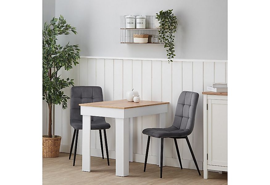 Homestyle4u Essgruppe Esstisch 90x160 2 Stühle Grau Samt Weiß Küchentisch E günstig online kaufen