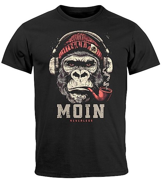 Neverless Print-Shirt Herren T-Shirt Moin Schriftzug Gorilla Möwe Musik Auf günstig online kaufen