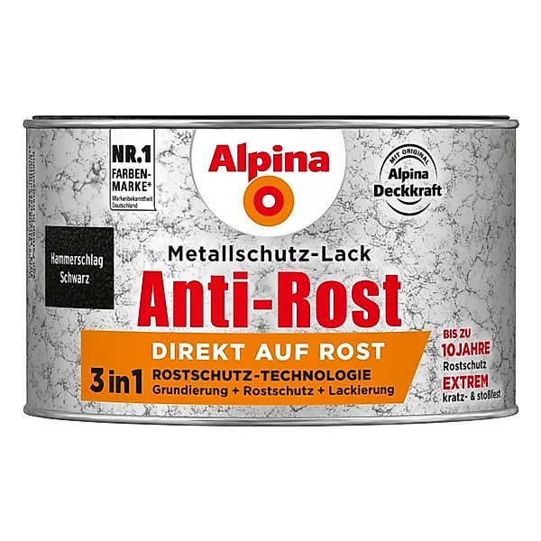 Alpina Metallschutz-Lack Anti-Rost Schwarz Hammerschlag 300 ml günstig online kaufen