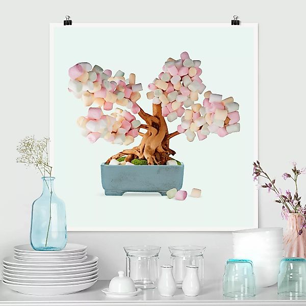 Poster - Quadrat Bonsai mit Marshmallows günstig online kaufen