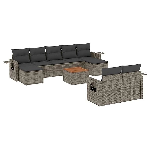 vidaXL 10-Tlg Garten-Sofagarnitur mit Kissen Grau Poly Rattan 3224779 günstig online kaufen