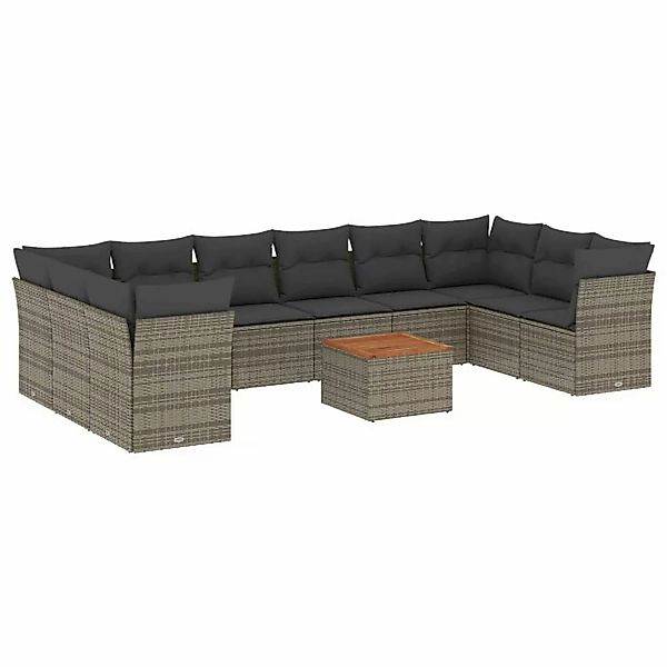 vidaXL 11-tlg Garten-Sofagarnitur mit Kissen Grau Poly Rattan Modell 57 günstig online kaufen