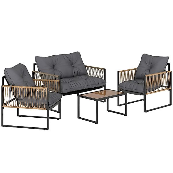 Outsunny 4 tlg Rattan Gartenmöbel Set mit Kissen, Gartensitzgruppe, 1 Couch günstig online kaufen