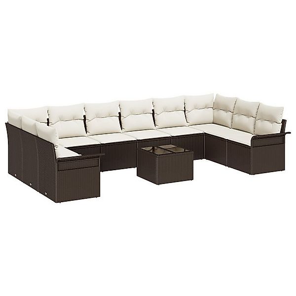 vidaXL Loungesofa 10-teiliges Garten Sofa Set mit Kissen Grau Poly Rattan, günstig online kaufen