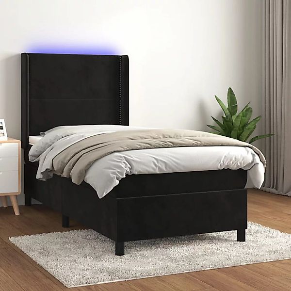 vidaXL Boxspringbett Boxspringbett mit Matratze LED Schwarz 100x200 cm Samt günstig online kaufen