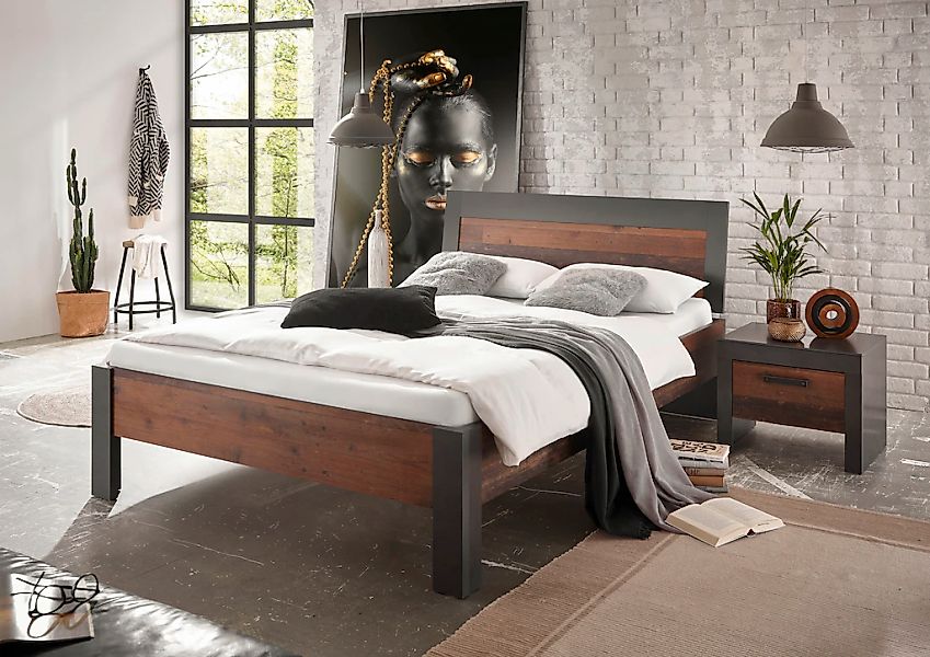 Home affaire Bettanlage "BROOKLYN" Set, Einzelbett mit Holzkopfteil, Nachtk günstig online kaufen