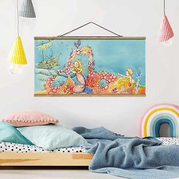 Stoffbild Kinderzimmer mit Posterleisten - Querformat Blubber, der Pirat günstig online kaufen