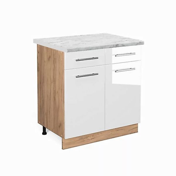 Vicco Unterschrank Fame-Line, Weiß Hochglanz/Goldkraft Eiche, 80 cm, AP Mar günstig online kaufen