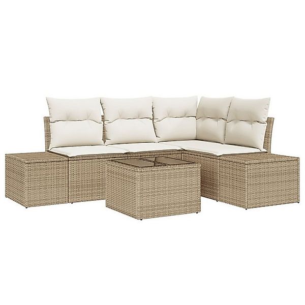 vidaXL Loungesofa 5-tlg. Garten-Sofagarnitur mit Kissen Braun Poly Rattan, günstig online kaufen