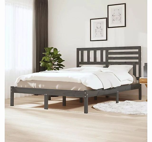 furnicato Bett Massivholzbett Grau 135x190 cm Kiefer günstig online kaufen