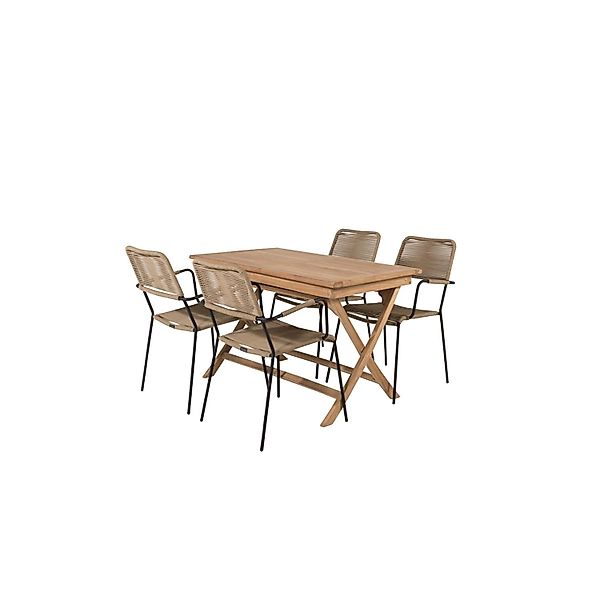 ebuy24 Kenya Gartenset Tisch 70x120cm Natur 4 Stühle Lindos Braun günstig online kaufen