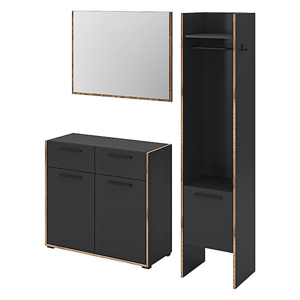 Inn.Furn Garderoben-Set 3-teilig Salud in Grau und Nox Eiche 152 x 189 cm S günstig online kaufen