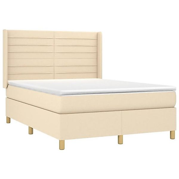 vidaXL Bett Boxspringbett mit Matratze & LED Creme 140x190 cm Stoff günstig online kaufen
