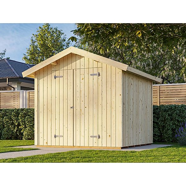 Palmako Gerätehaus Nils 233 x 239 cm Lackiert Hellgrau FSC® günstig online kaufen