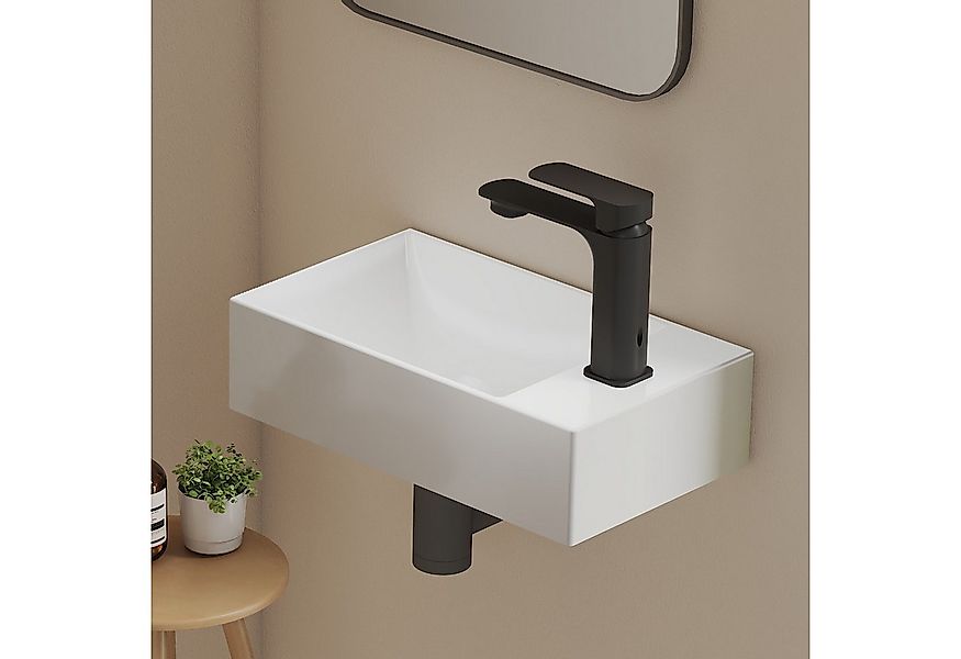 EMKE Aufsatzwaschbecken eckig Keramik Handwaschbecken 38x22 cm mit Hahnloch günstig online kaufen
