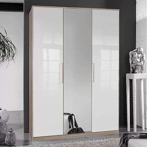 Schlafzimmerschrank mit Spiegeltür Eiche Sägerau und Weiß günstig online kaufen
