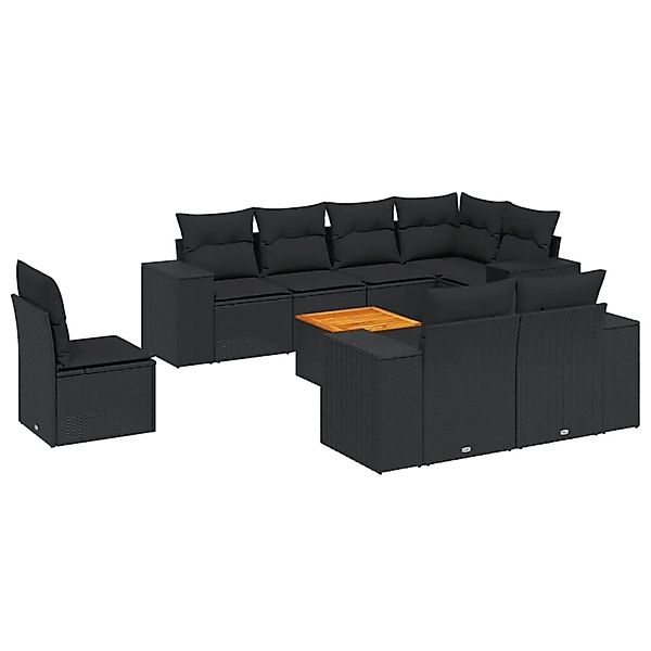 vidaXL 9-Tlg Garten-Sofagarnitur mit Kissen Schwarz Poly Rattan 3257868 günstig online kaufen