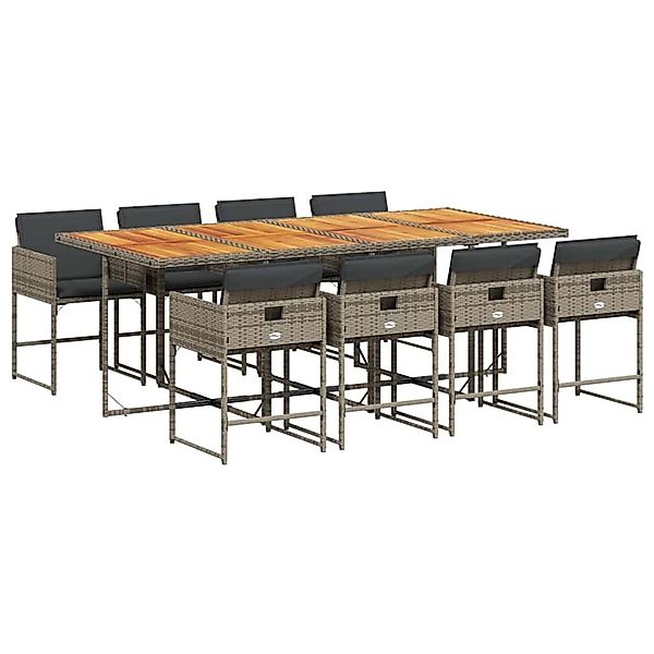 vidaXL 9-Tlg Garten-Essgruppe mit Kissen Grau Poly Rattan 3211286 günstig online kaufen