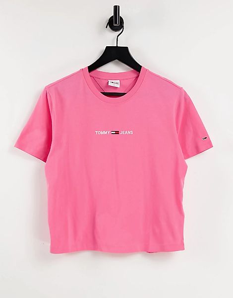 Tommy Jeans – T-Shirt in Rosa mit kurzen Ärmeln und Flaggenlogo günstig online kaufen