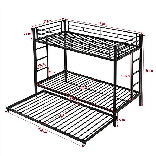Flieks Etagenbett, Metallbett Hochbett Kinderbett 90x200cm mit Ausziehbett günstig online kaufen