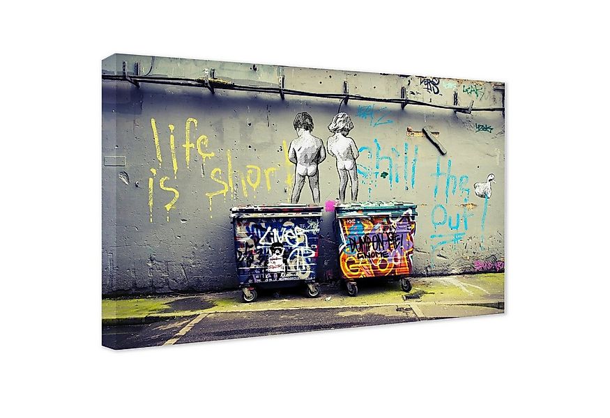 Leinwando Gemälde Banksy Bilder Leinwand Life is short / Leinwandbild günstig online kaufen
