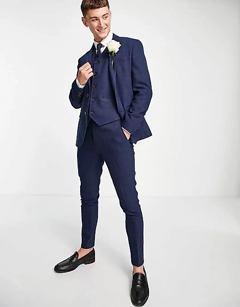 ASOS DESIGN Wedding – Superenge Anzughose aus Wollmischung mit marineblauem günstig online kaufen