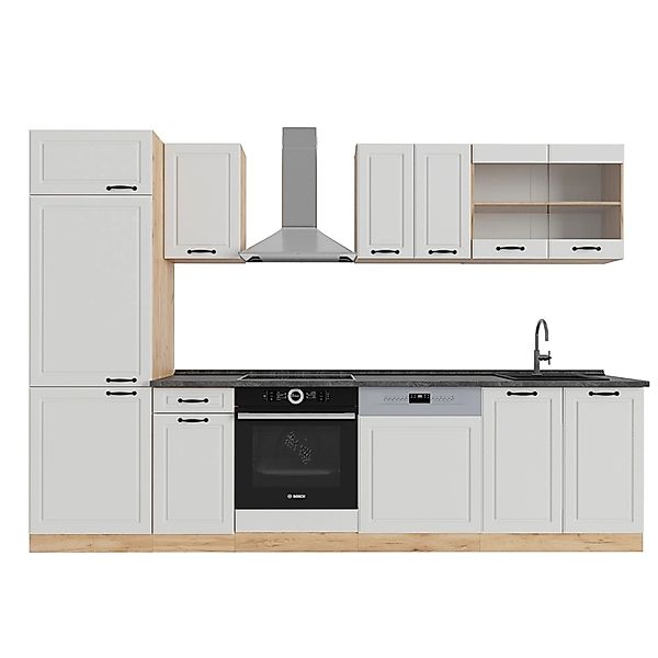 Vicco R-Line Küchenzeile Weiß Landhaus/Goldkraft Eiche 300 cm AP Anthrazit günstig online kaufen