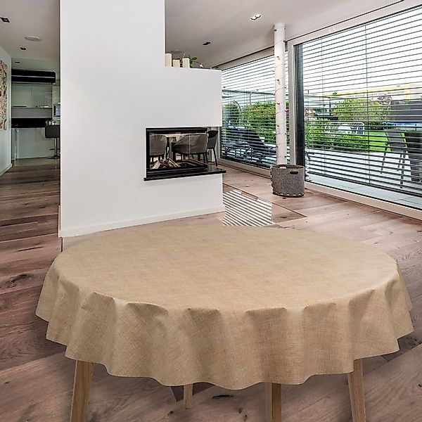 laro Tischdecke Wachstuch-Tischdecken Leinenoptik Beige Rund günstig online kaufen