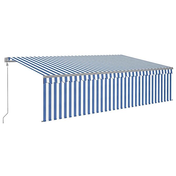 furnicato Markise Automatisch Einziehbar mit Volant 5x3 m Blau & Weiß günstig online kaufen