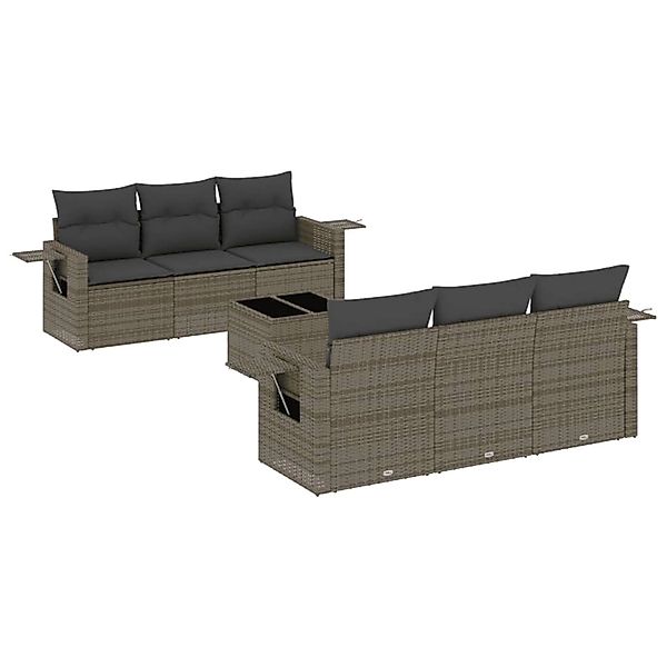 vidaXL 7-Tlg Garten-Sofagarnitur mit Kissen Grau Poly Rattan 3219909 günstig online kaufen