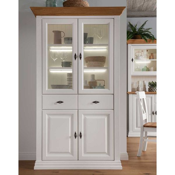 Esszimmervitrinenschrank im Landhausstil Kiefer und Eiche Massivholz günstig online kaufen
