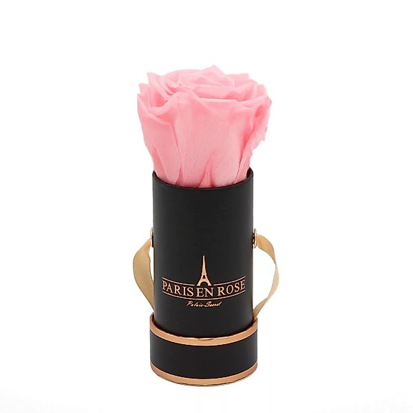 Rosenbox Ø 5 cm Schwarz-Roségold mit einer Rosa Rose günstig online kaufen