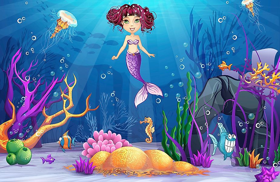 Papermoon Fototapete "MEERJUNGFRAU-MEER FISCHE KORALLEN RIFF UNTERWASSER DE günstig online kaufen