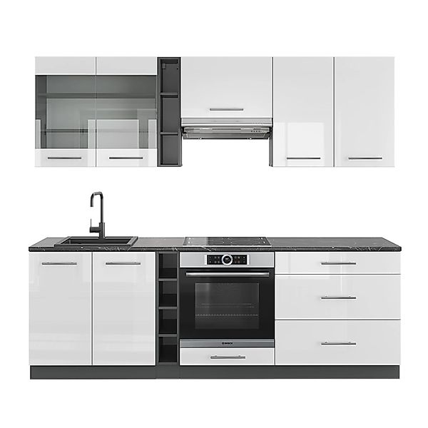 Vicco Fame-Line Küchenzeile Weiß Hochglanz/Anthrazit 235 cm AP Anthrazit günstig online kaufen