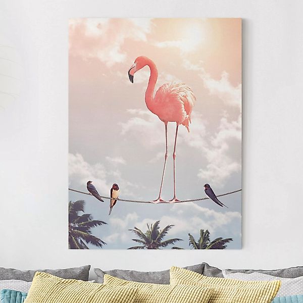 Leinwandbild Tiere - Hochformat Himmel mit Flamingo günstig online kaufen