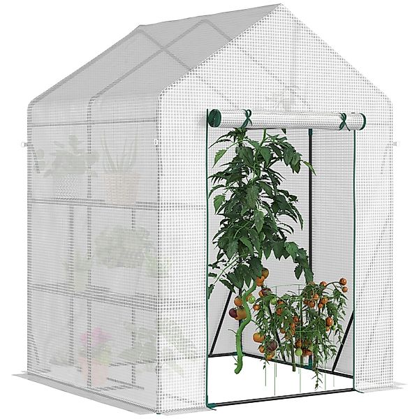 Outsunny Foliengewächshaus mit 4 Regalebenen Weiß 143 x 143 x 195 cm günstig online kaufen
