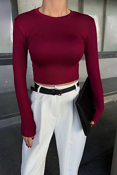 WOMAN VISION Blusentop Crop-Cut-Bluse mit langen Ärmeln und Rundhalsausschn günstig online kaufen