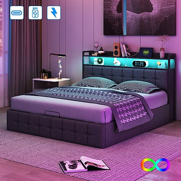 Gdood Polsterbett Stauraumbett Doppelbett LED USB (1 tlg., Hydraulisch hebb günstig online kaufen